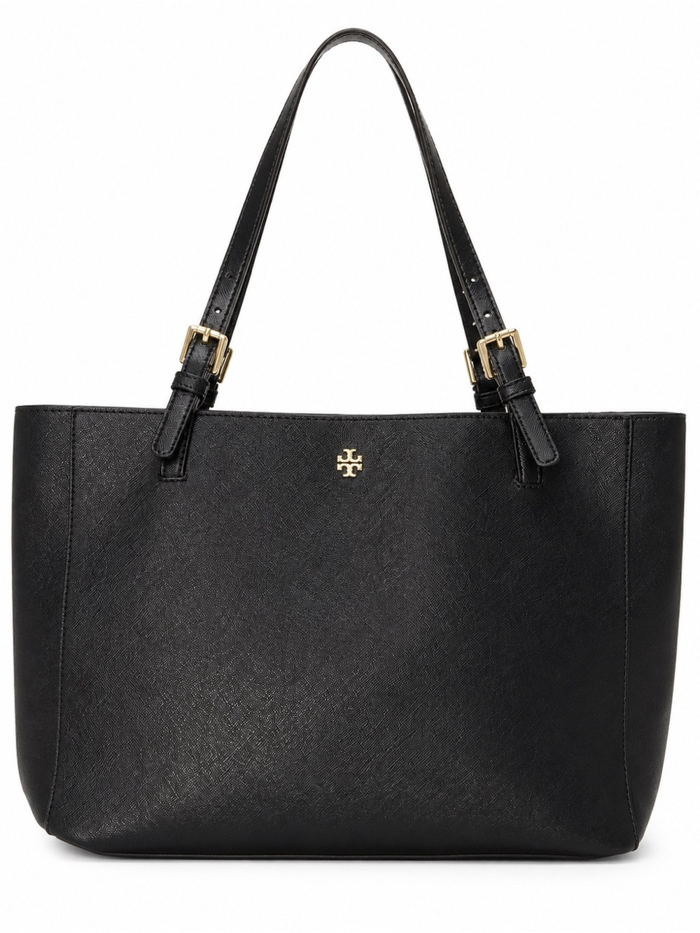 Tory Burch Black Leather Saffiano Large Tote with Gold Logo